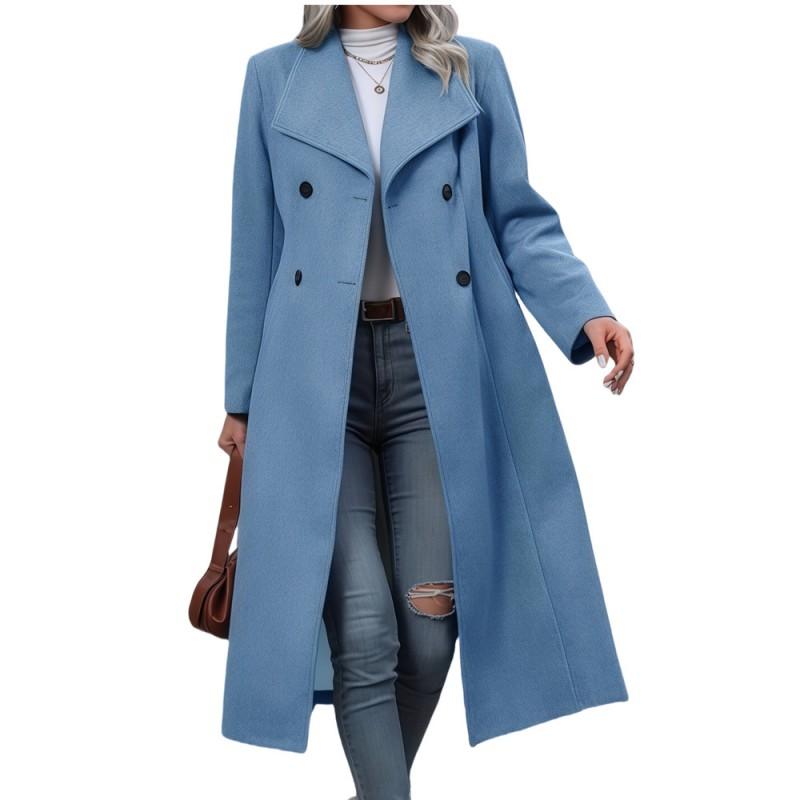 Damen Langer Wollmischmantel Übergroß Übergröße Trenchcoat Stil Winter Oberbekleidung Grau Blau