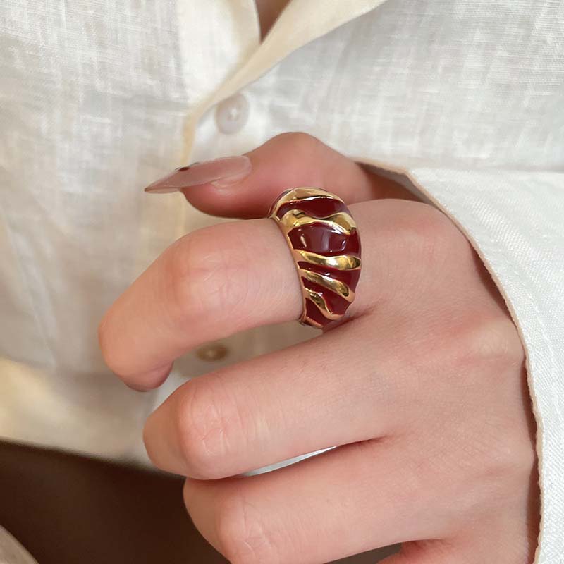 Vintage Red Enamel Drip Oil Open Rings For Women Girls Fashion Metal Irregular Patterned Adjustable Finger Ring Jewelry Gifts