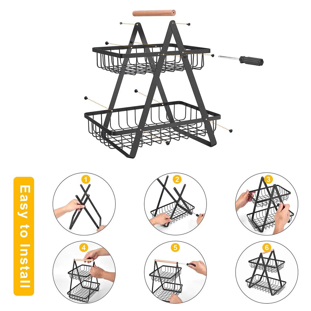 2/3 Tier Countertop Fruit Basket,Portable Fruit Bowle Basket for Kitchen Organizer Storage, Fruits Vegetable Bread Snacks Basket