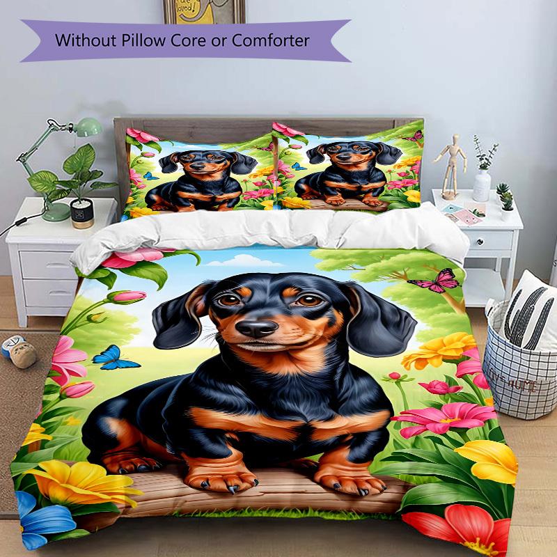 3pcs Dachshund Duvet Cover Set - Machine Washable, Includes 1 Cover and 2 Pillowcases, No Core Included Yy251013006