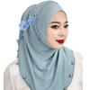 Women Muslim Headscarf Cap Beaded Floral Patchwork Ethnic Turban Hat Women Fashion Stretch Full Cover Hijab Shawl Casual Party Prayer Head Wrap Cap