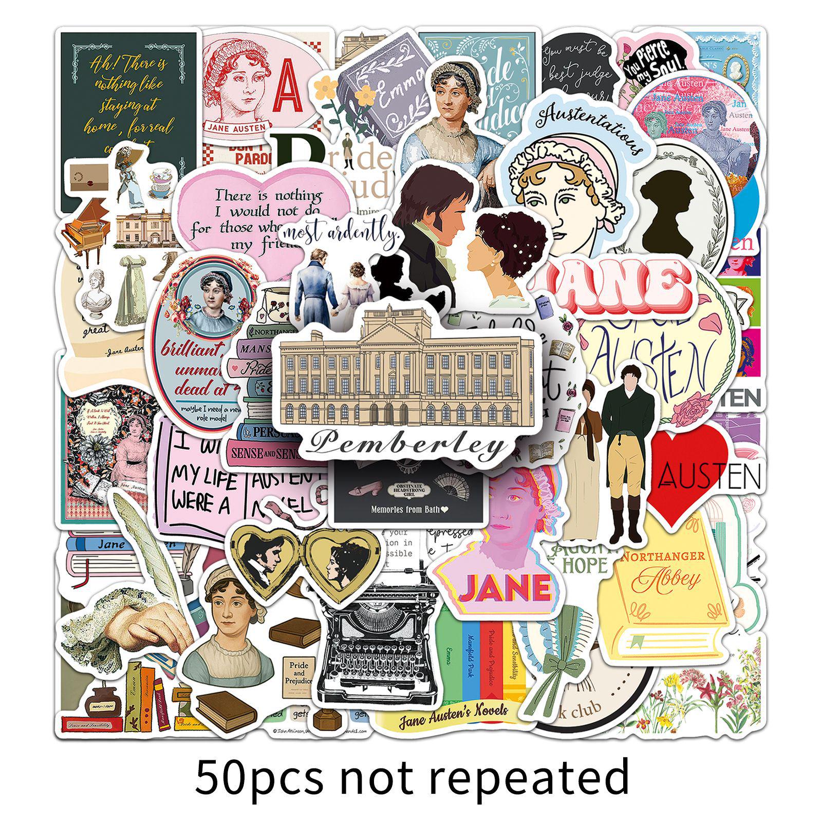 Jane Austen Doodle Stickers - 50 Sheet Set for Creative Writer Decor