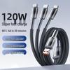 Ice Crystal 120W Tri-Head Fast Charging Cable for Apple, Android, Huawei