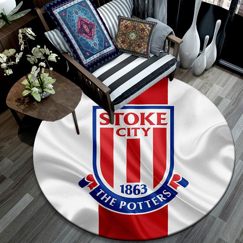 Stoke City FC Printed Round Rug, Non Slip Washable Circular Carpet For Living Room Bedroom Playroom, Sports Fan Decor, Holiday Birthday Gift