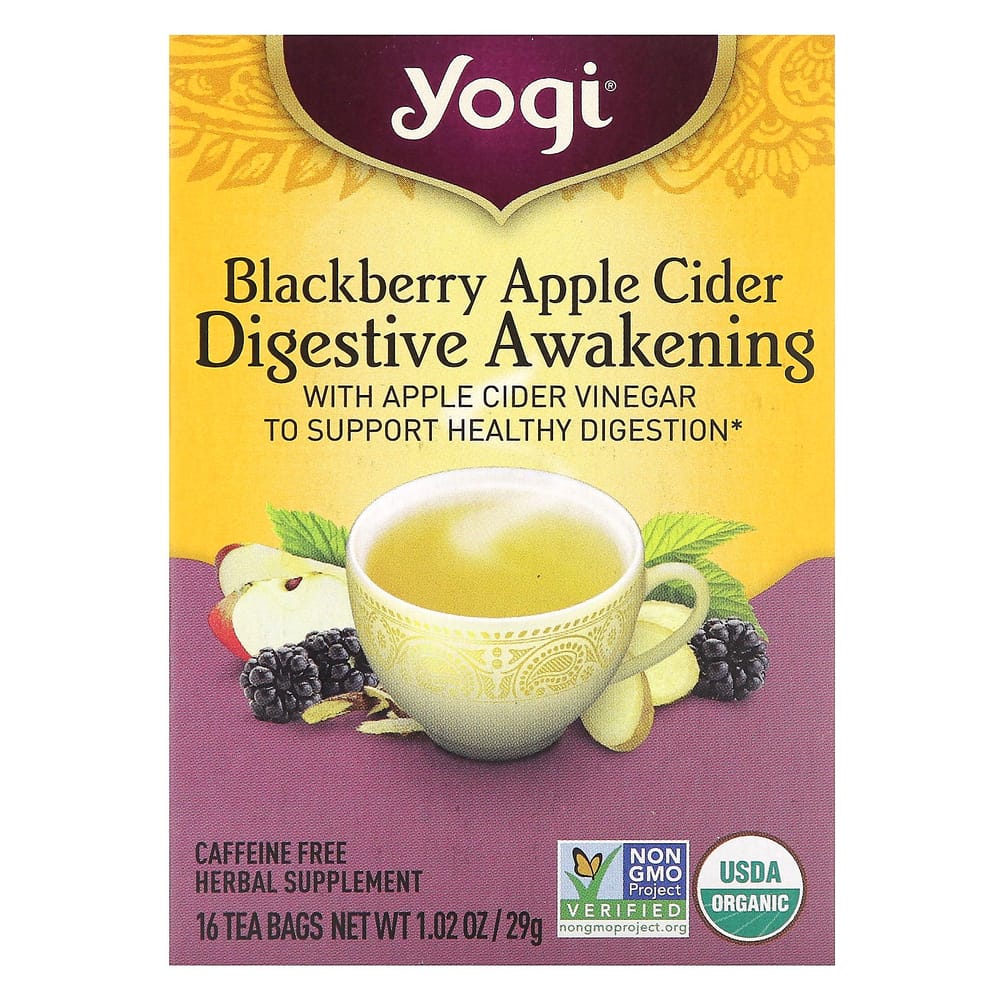 Yogi Tea Digestive Awakening Blackberry Apple Cider Vinegar Tea Bags, 16 Count, 29g