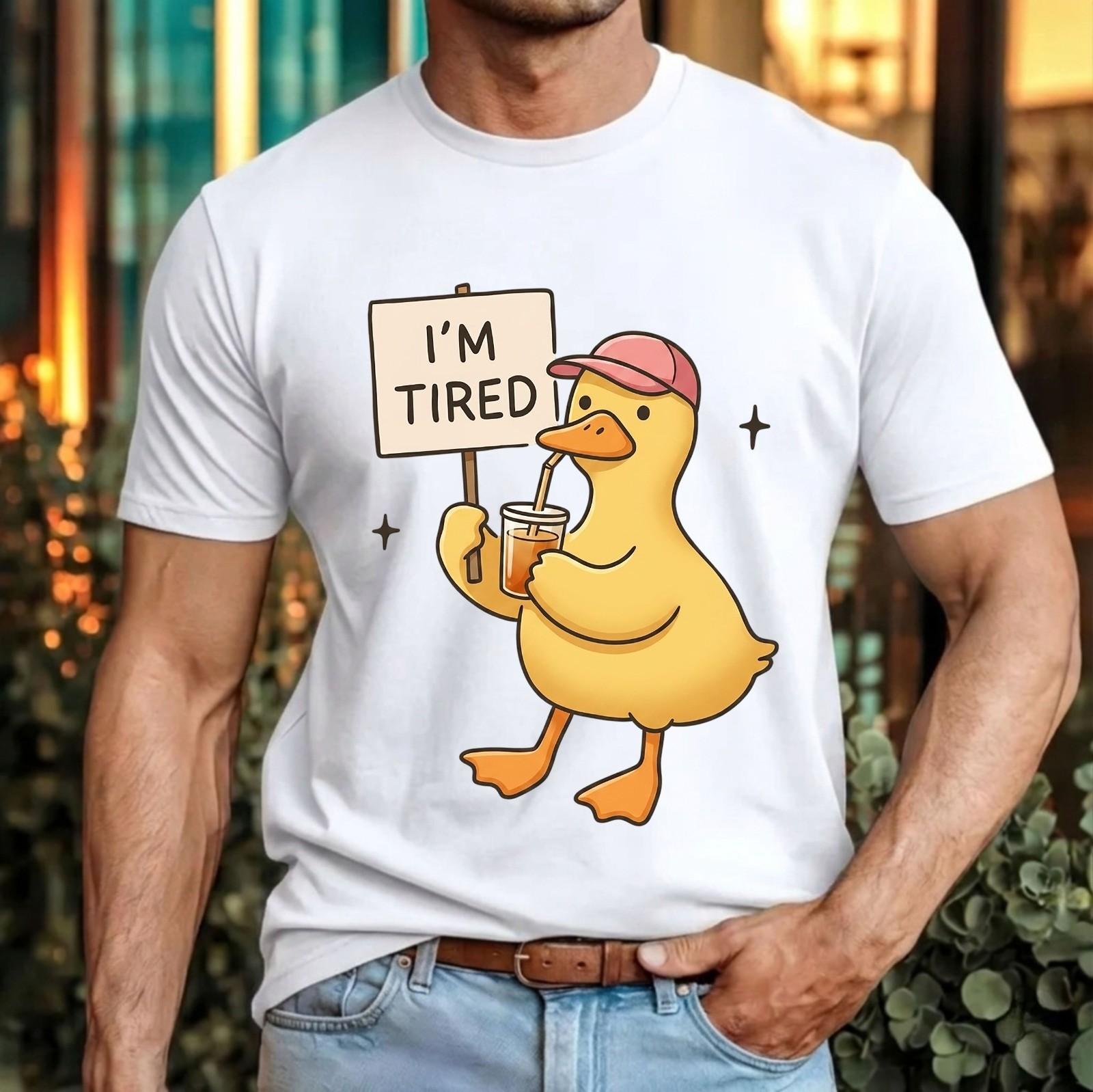 I’m Tired Duck T-Shirt Cute Kawaii Cartoon Meme Funny Birthday Unisex Gift Top XL