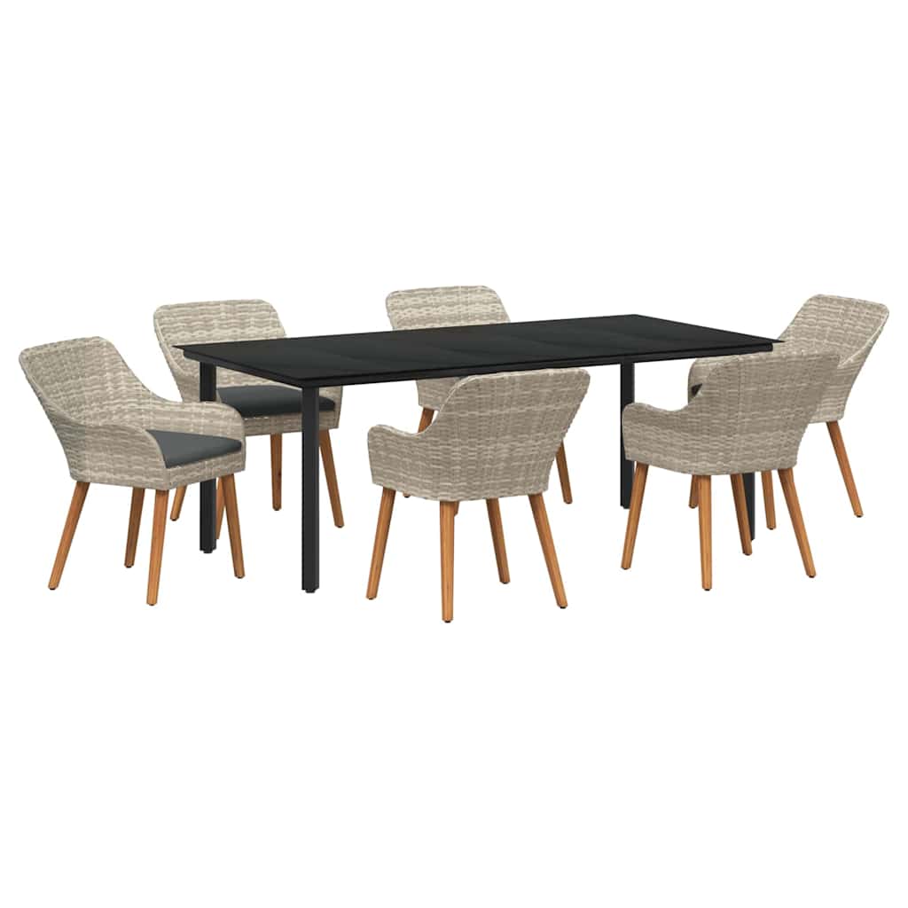 Garden Dining Set with Cushions 7 pcs Light Grey Poly Rattan