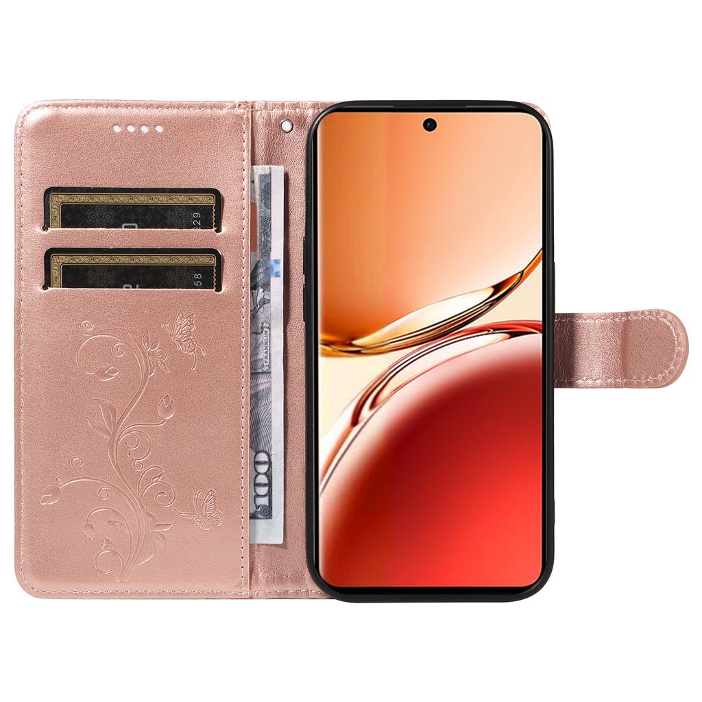 For Oppo Reno12 F 4G PU Leather Cases Flower Pattern Wallet Stand Phone Cover with Strap