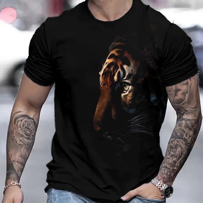 Summer Men's Tiger 3D Printed Pullover Loose Casual Round Neck Short Sleeved Shirt T-Shirts Men’s