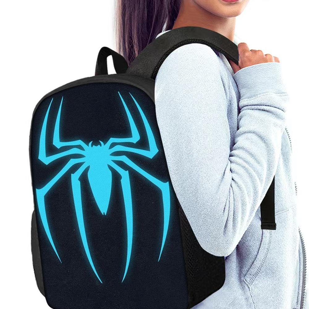 3PCS Blue Spider Print Backpack Set | Roomy Casual Backpack with Matching Clutch & Tote Bag, Ideal for School, Travel, Daily Use