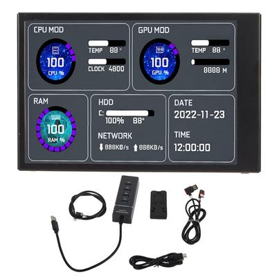 Computer-Temperaturmonitor 3,5 Zoll IPS Dual USB C Themeneditor Anpassbares Layout PC-CPU-Datenmonitor