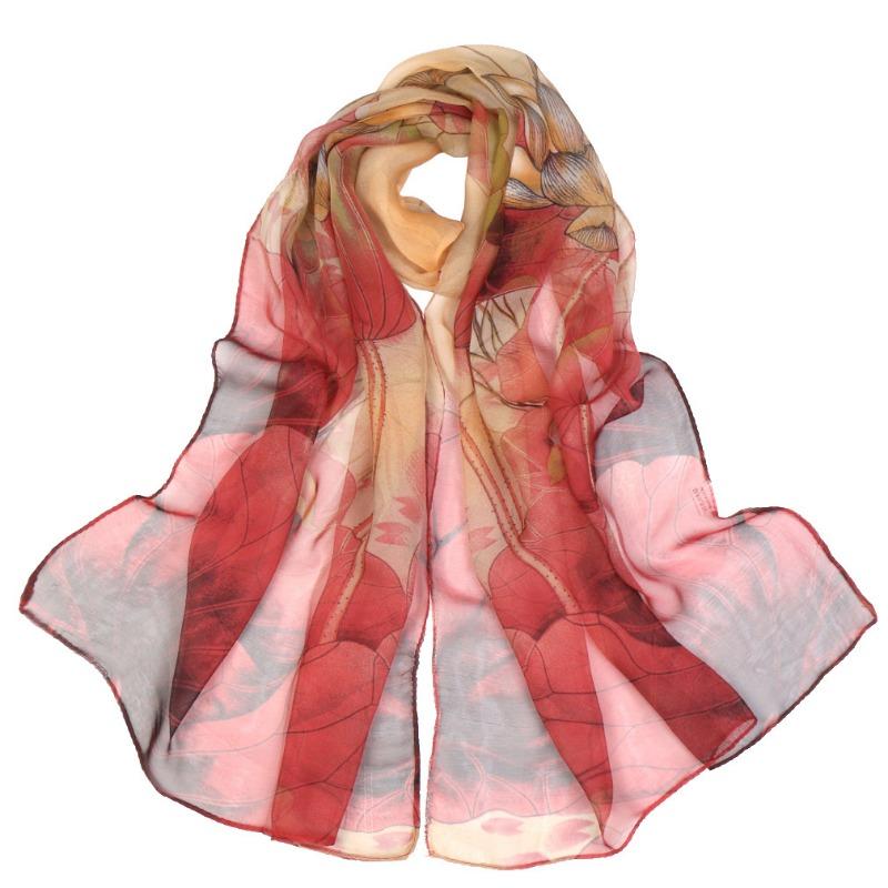 Summer Lotus Sunscreen Georgette Silk Scarf Seaside Beach Scarf Lotus Pond Moonlight Thin Scarf Shade