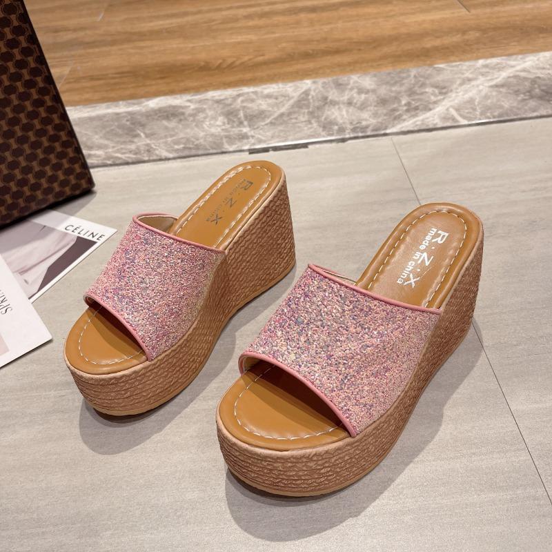 Summer Women Fashion Sexy High-heeled Thickened Outdoor Sandals, Leisure Retro Ethnic Fish Mouth Open-toed High-heeled Slippers