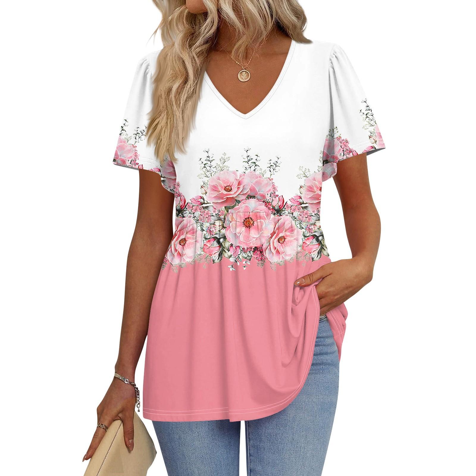 

Женские рубашки с коротким рукавом и оборками, повседневные наряды, модная футболка, топ L розовый