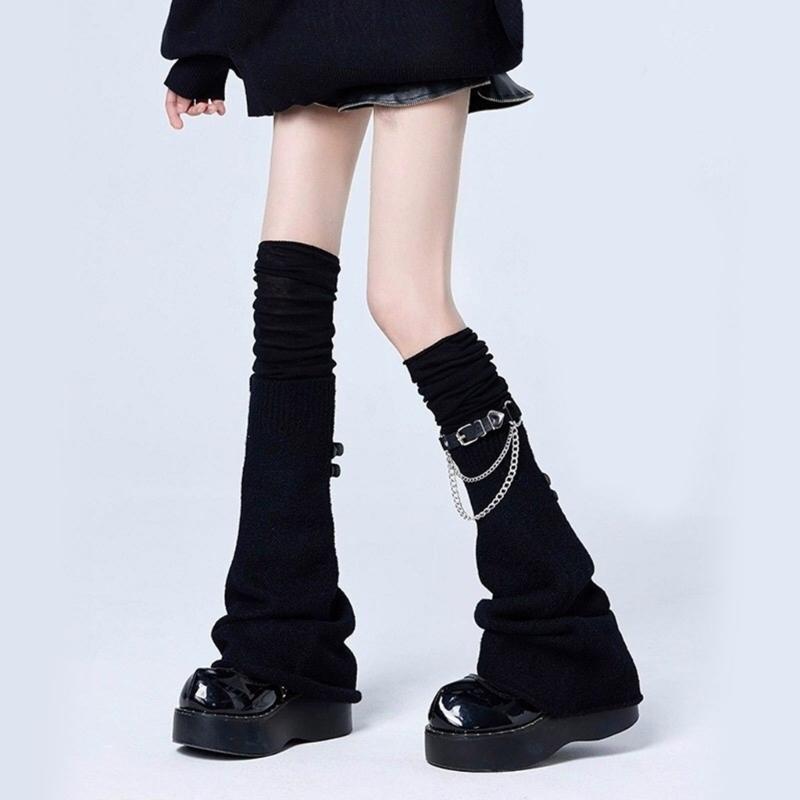 Calze Lunghe Estetiche a Coscia con Catena con Fibbia Harajuku Punk Scaldamuscoli Sopra il Ginocchio Calze Svasate per Donne