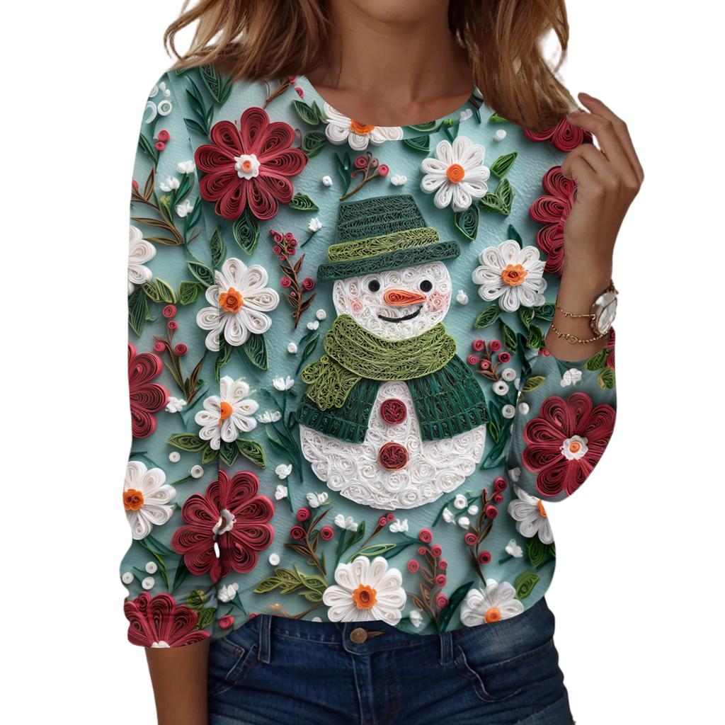 Women's Fashion Casual H Printed V-Neck Long Sleeve Decorative Button T-Shirt Tops