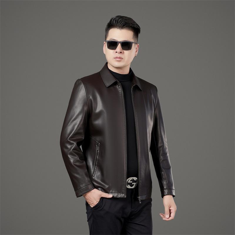 New Autumn and Winter Genuine Leather Jackets for Middle-aged Men and Dads Leather Jackets Business Lapel Plus Velvet Leather Jackets
