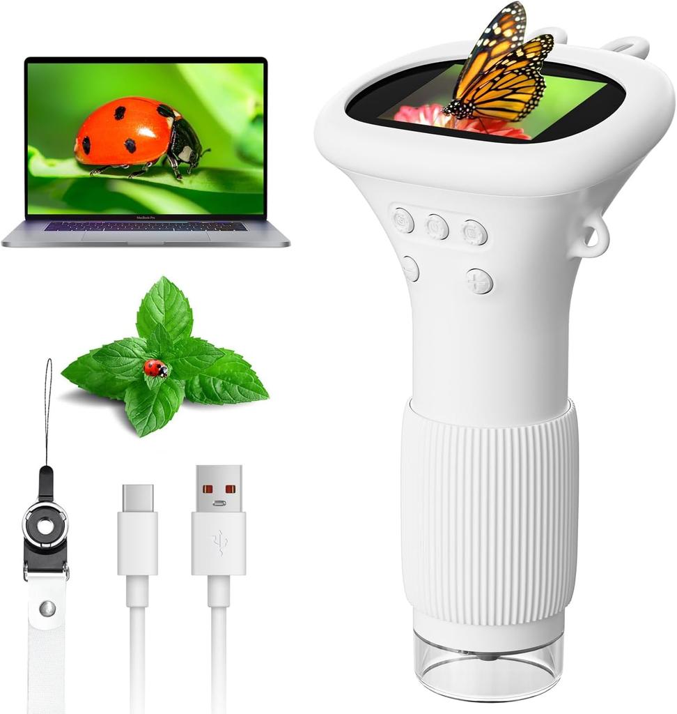 Ahalfcit Digital Microscope IPS HD Screen with 1000x USB Microscope PC Science Education Fun Birthday Gift Kids and White Kids' - 2-inch
