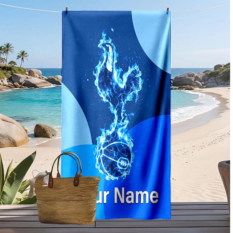 Tottenham Hotspur FC Personalized Printed Beach Towel Soccer Logo Support Custom Name Text Absorbent Towel For Sport Travel Special Gift