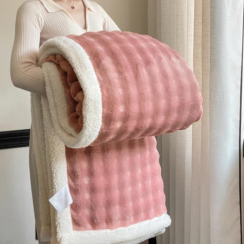 Furry Plush Warm Winter Double Layered Blanket Velvet Coral Fleece Flannel Soft Thick Bedspread for Bed Sofa Single Double Size