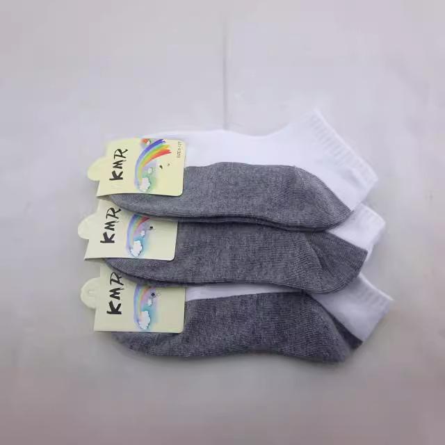 Children's Cotton Color-Matching Boat Socks - Summer, Breathable, Sweat-Absorbent, Dirt-Resistant Gray Bottom White Socks