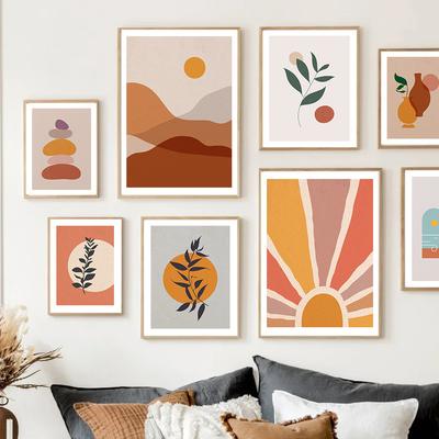 Neutrální Boho Středověký Moderní Abstraktní Botanický Linkový Terakotové Tóny Geometrický Plakát Malba na Plátno Nástěnné Umění Obrázky Domácí Dekor