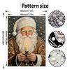 Santa Claus Holding Candle Pearl Bead Painting Kit with Frame Shiny Canvas Art Creative Craft Home Decoration Gift DIY Crafting Wall Decor