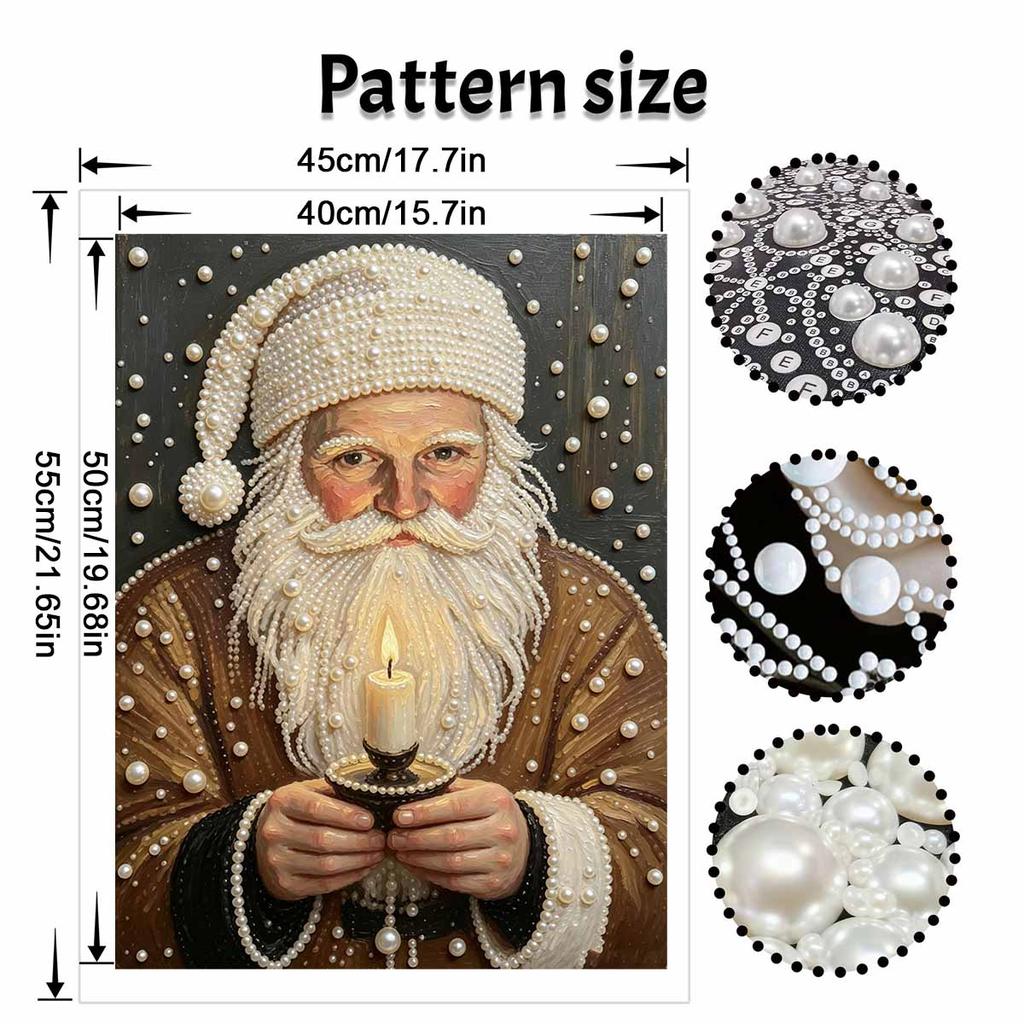 Santa Claus Holding Candle Pearl Bead Painting Kit with Frame Shiny Canvas Art Creative Craft Home Decoration Gift DIY Crafting Wall Decor