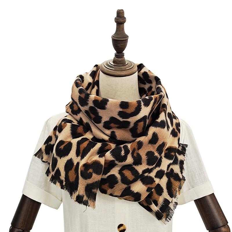 Printed Leopard Cashmere Scarf For Women Winter Shawl Windproof Protection Outdoor Keep Warm Scarves Wrap  210*80Cm