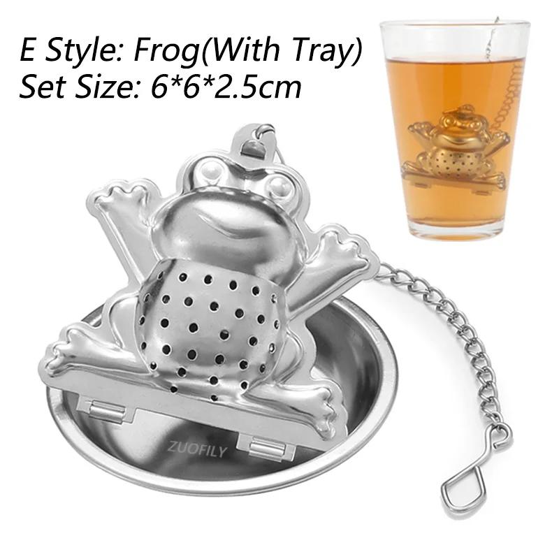 New Stainless Steel Tea Infuser Teapot/Heart/Bird/Frog/Tree/Star Shaped Mesh Strainer Coffee Herb Spice Diffuser With Dish Tray