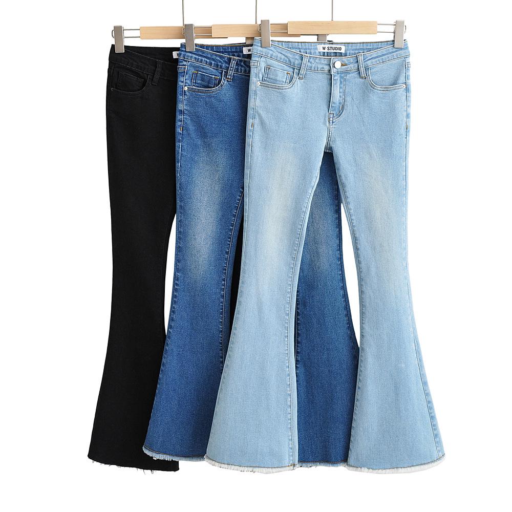 2024 Early Autumn Low-Waisted Slim Fit Flare Jeans for Women with Washed Frayed Hem.
