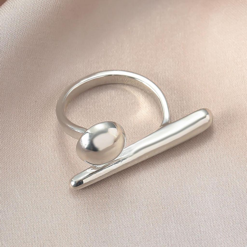 Exaggerated Glossy Geometric Metal Ring for Women – High-End French Style