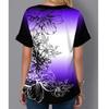 Women Fashion Short Sleeve T-Shirts Flower Print Bandage V-Neck Summer Tee Loose Casual Blouse Plus Size