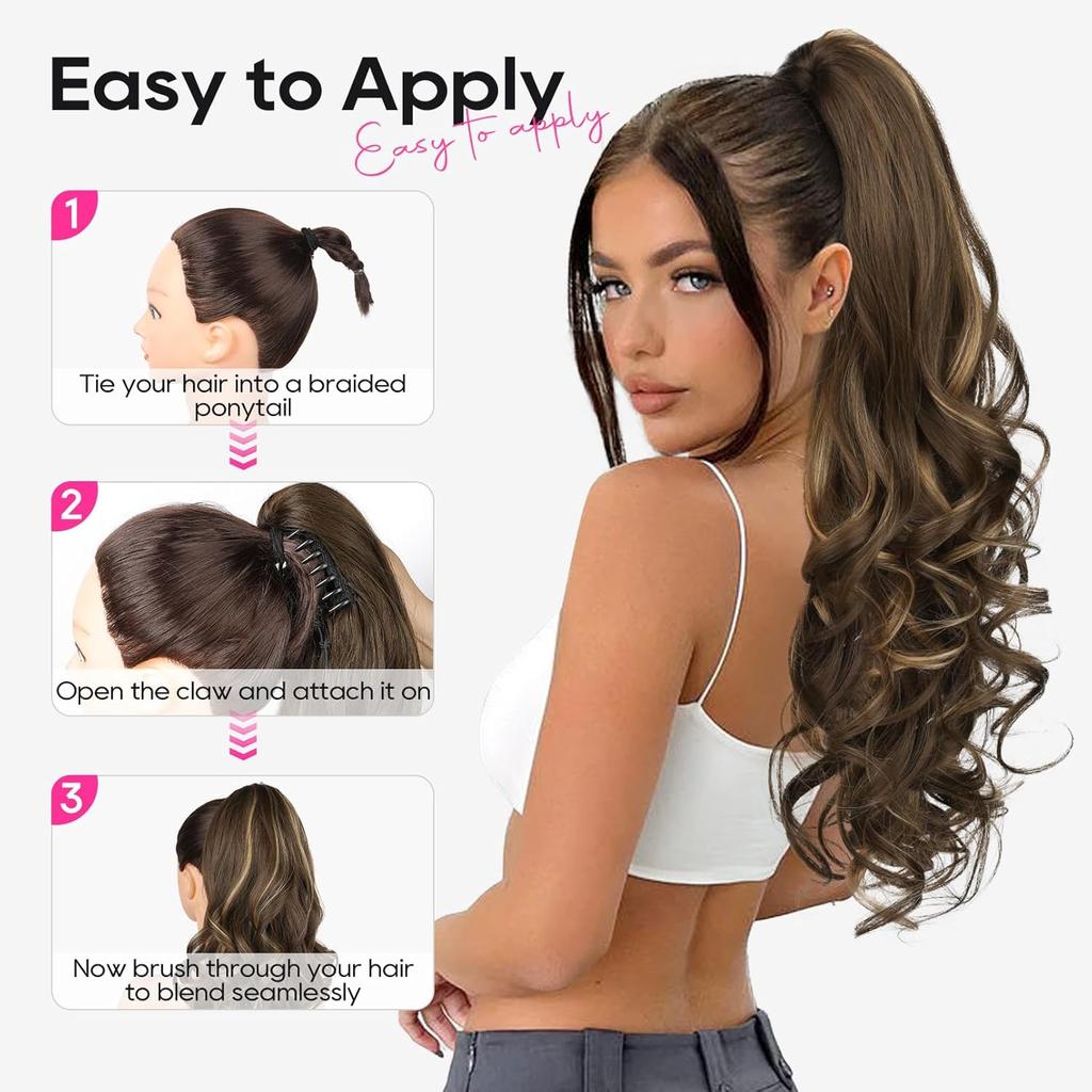 Ponytail Extension 26 Inch Claw Clip Ponytail Extension Long Wave Ponytail Extensions for Women Fluffy Natural Synthetic Hairpiece for Daily Use