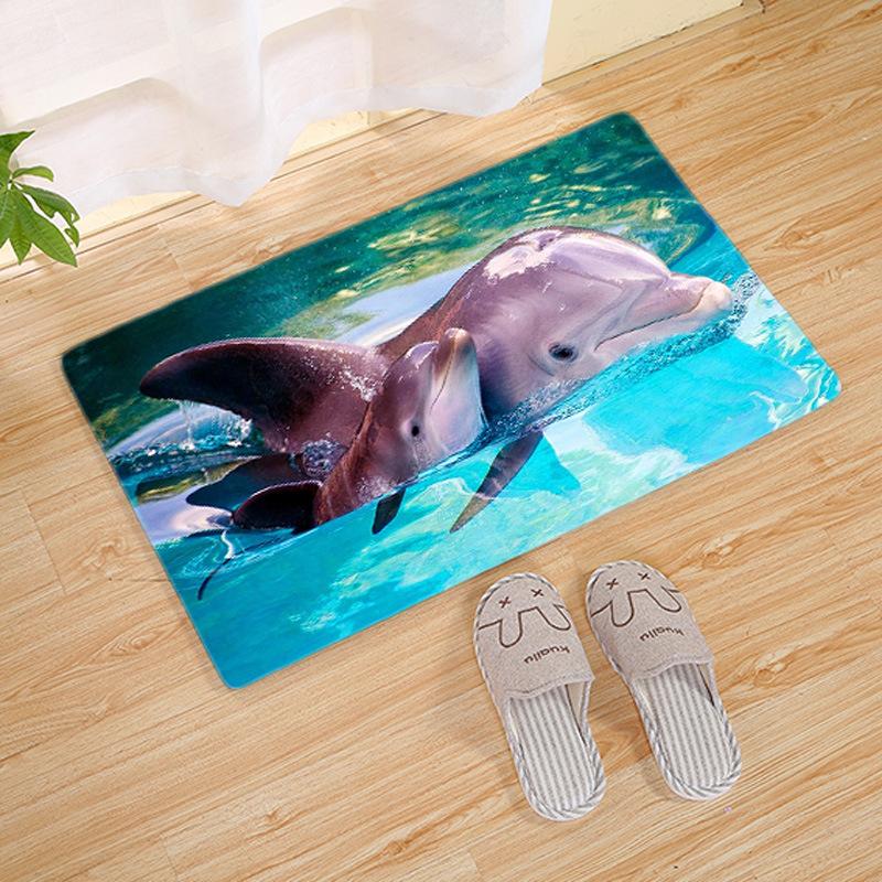 Tropical Island Dolphin Jumping Carpet Mat Underwater Coral Reef Fish Pattern Rug Home Decoration Indoor Floor Mats Mats