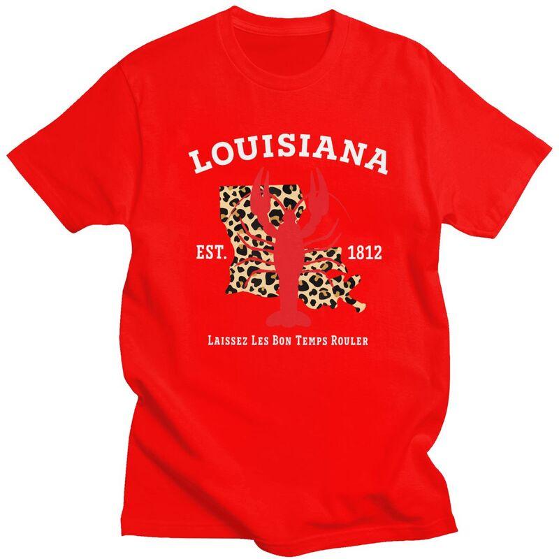 Louisiana Est 1812 Crawfish Leopard T Shirt Men Women Short Sleeve Casual Tee Shirt Streetwear Summer Pure Cotton Camisetas