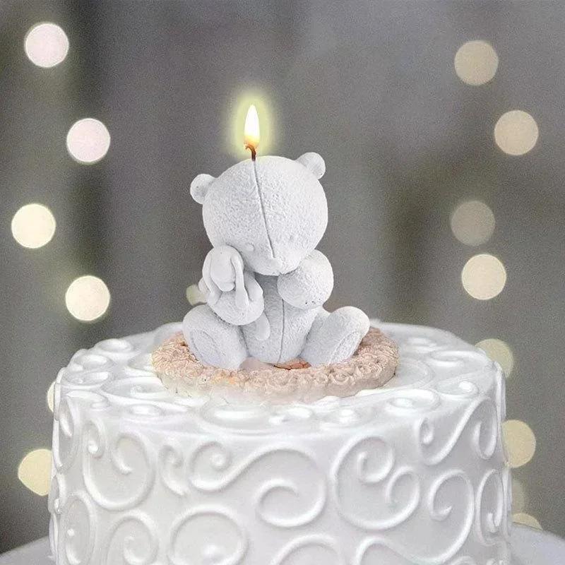 3D Cute Bear Silicone Mold Creative Holding Doll Little Bear Chocolate Candy Molds Kitchen Baking Cake Decor Candle Soap Mould