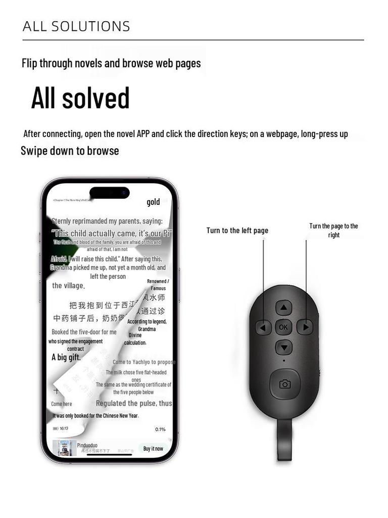 Wireless Bluetooth Camera Remote for Live Streaming & Page Turning