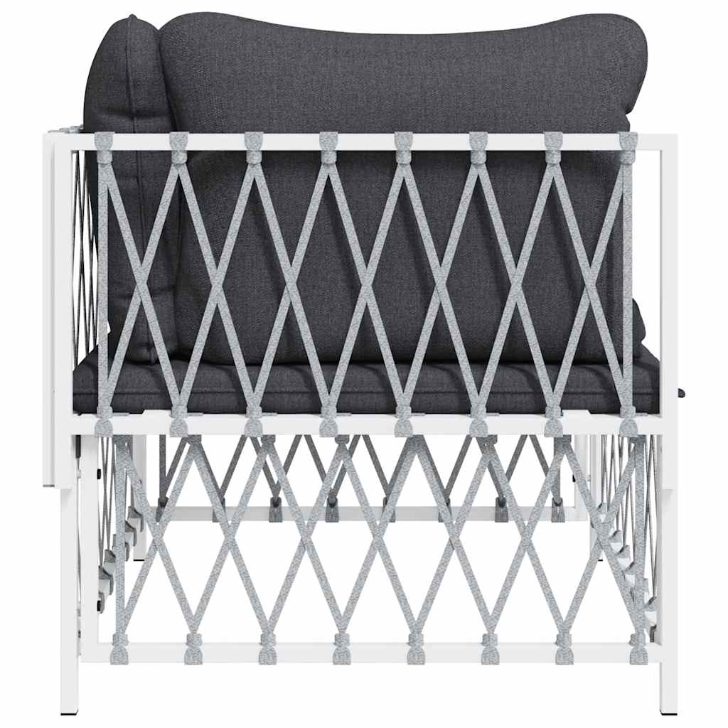 Garden Corner Sofa with Cushions White Fabric