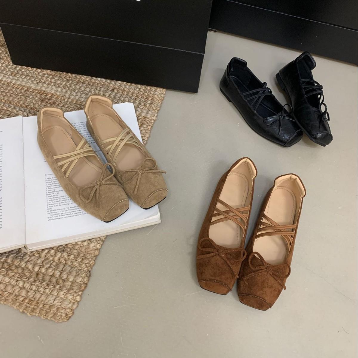 

2025 new square head suede bow soft sole foot cover versatile Doudou pregnant women s single shoes 39 коричневый