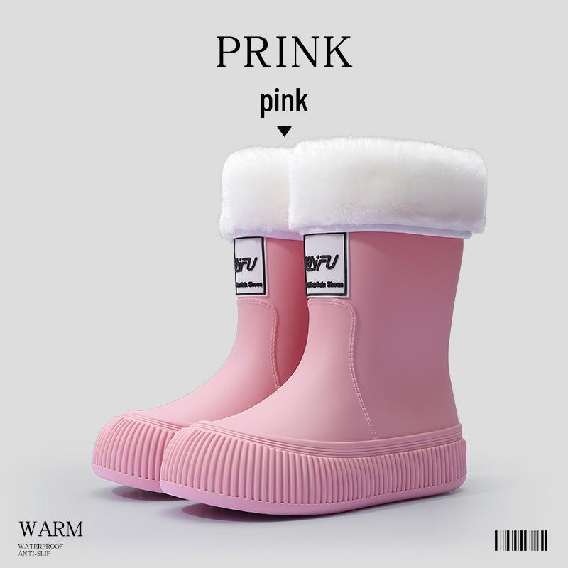Women's Fashion Rain Boots: Non-Slip, Waterproof, Fleece-Lined, Mid-Calf Boots for Ladies & Kids - Perfect for Outdoor Wear.