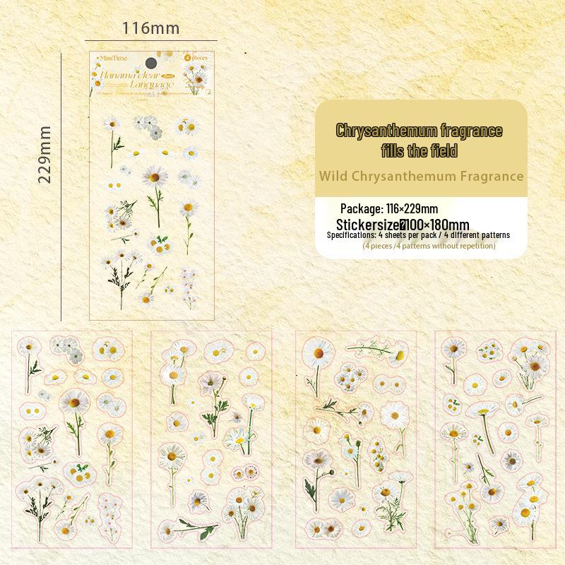 Flower Language Series PET Stickers – 6 Styles for Scrapbooking and Decoration