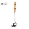 Heat Resistant Bamboo Handle Spoons Stainless Steel Hot Pot Spoon/Colander, Handles Comfortable Grip Soup Spoon, Easy Cleaning Mirror Polished Serving