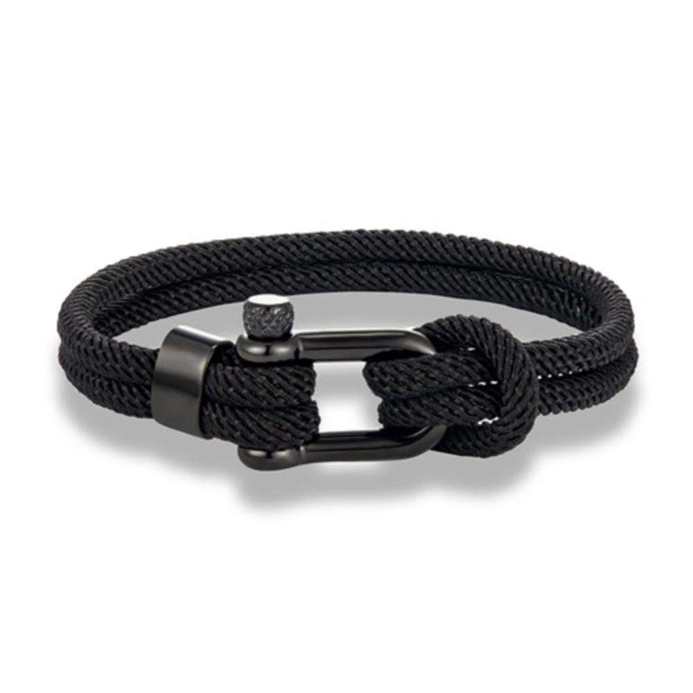 Black Stainless Steel Horseshoe Buckle Hand Rope Men s Double Layer Milan Rope Outdoor Casual Bracelet 19cm чёрный