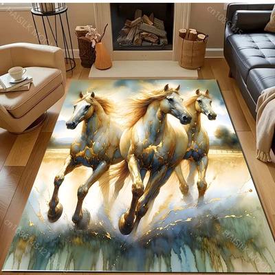 Alfombra con Estampado de Caballo Corriendo de 17 Estilos para Sala de Estar Dormitorio Sofá Felpudo Decoración del Hogar Alfombra de Área Alfombra de Piso Antideslizante para Regalos