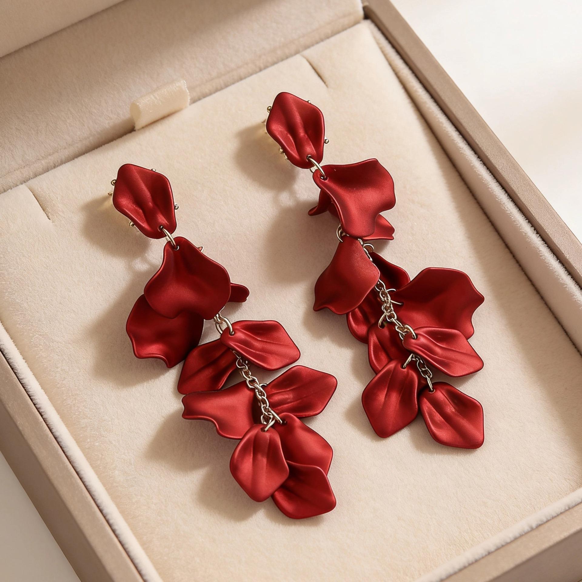 Elegant Rose Petal Tassel Earrings - Eco-Friendly European Fashion for Women Standard