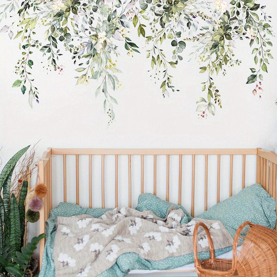 2pcs Watercolor Green Leaf Wall Decals Eucalyptus Plant Wall Stickers for Living Room Bedroom Nursery and Home Decoration