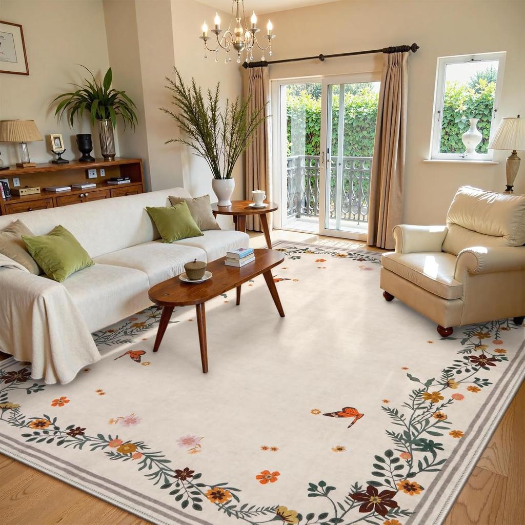 Living Room Carpet Bedroom Bedside Sofa Floor Mat Fluffy Large Area Soft Velvet Rug Spring Floral Style Home Decoration Carpets