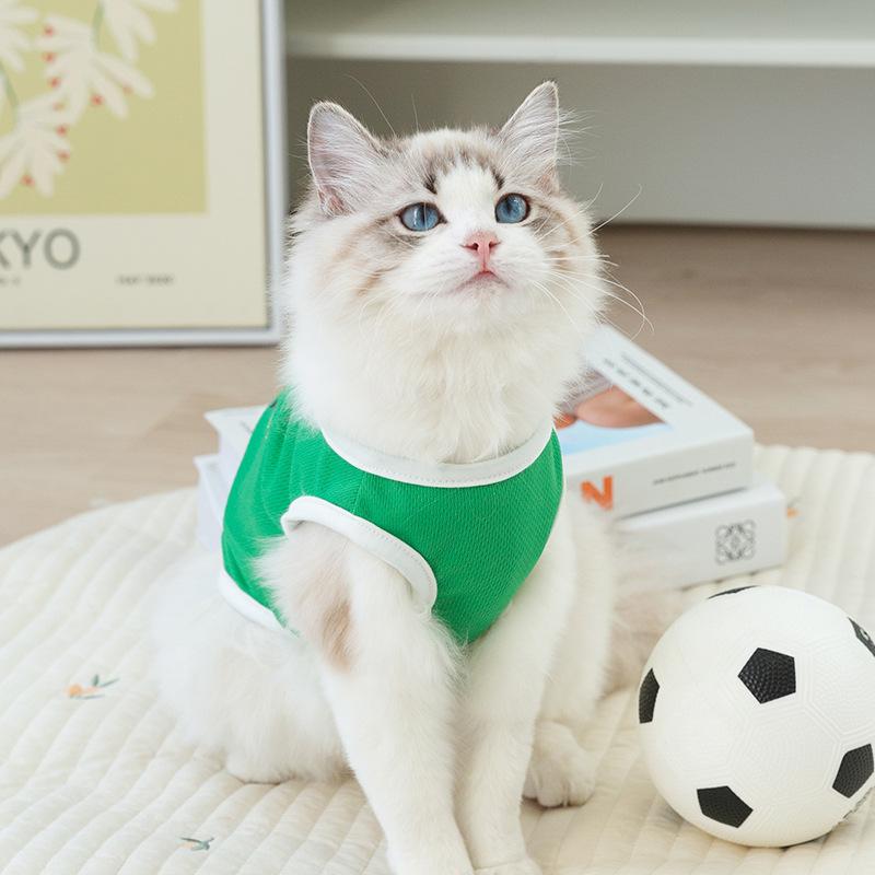 Spring and Summer Breathable Grid Cat Vest Ragdoll Cat Blue Cat Anti-Hair Loss Thin Summer Puppy Dog Pet Clothes