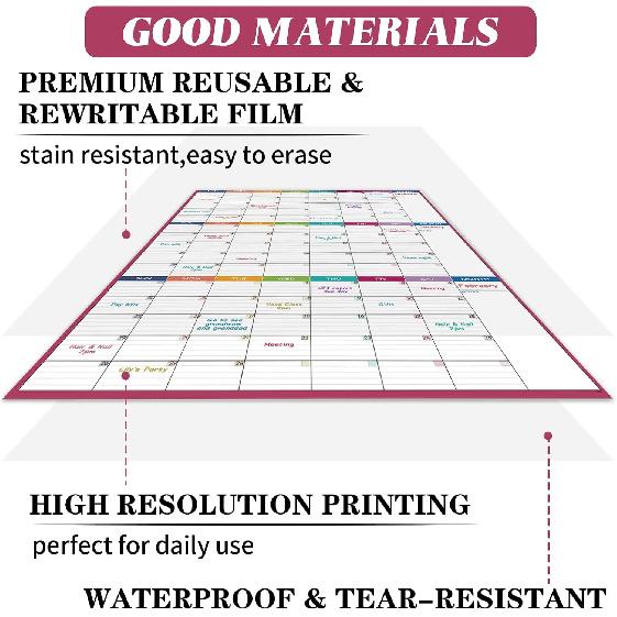 Large Dry Erase Calendar For Wall - Undated 3 Month Calendar, 28'' x 40'', Erasable & Reble Laminated White Board With 8 Round Stickers, Vertical